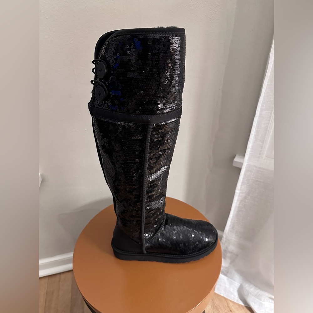 UGG Black Sequin Over the Knee Boots - Picture 2 of 8